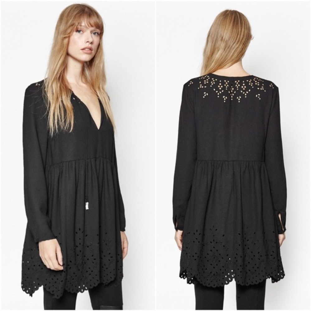 French Connection Laser Lace Tunic Black Dress 6